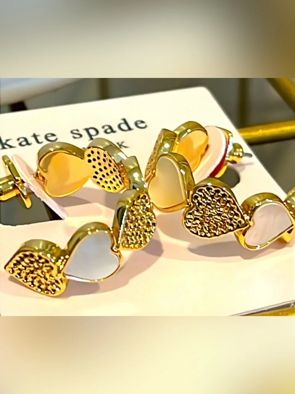 NEW - Kate Spade Gold Mother of Pearl Heart Hoop Earrings